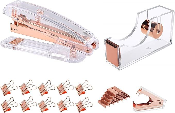 Modernlife Rose Gold Acrylic Stapler Bundle, Stapler and Staple Remover, Tape Dispenser, with 100... | Amazon (US)