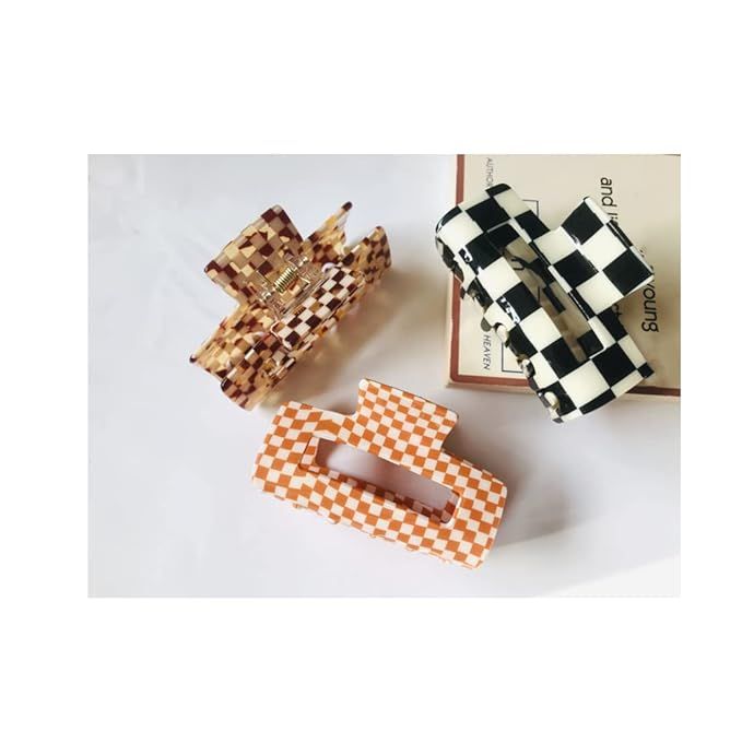 Checkered Hair Claw Clips for Women Girls Fashion Hair Clips for Styling Claw Clamps Thick Hair R... | Amazon (US)