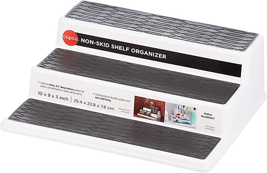 Copco Non-Skid 3-Tier Spice Pantry Kitchen Cabinet Organizer, 10-Inch, White/Gray | Amazon (US)