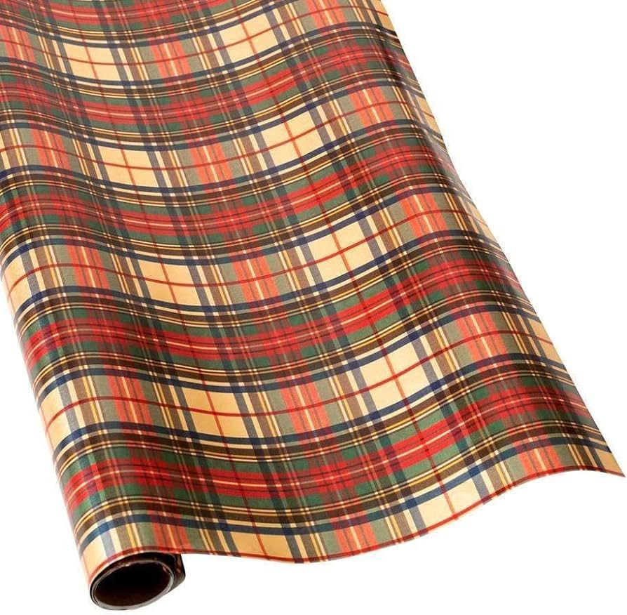 Caspari Dress Stewart Tartan Gift Wrapping Paper on Gold Foil - One 30 in. x 6 ft. Roll | Amazon (US)