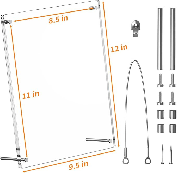 AITEE 8.5x11 Acrylic Picture Frames 2 Pack, Clear Desk Picture Frames with Stand, Modern Frameles... | Amazon (US)