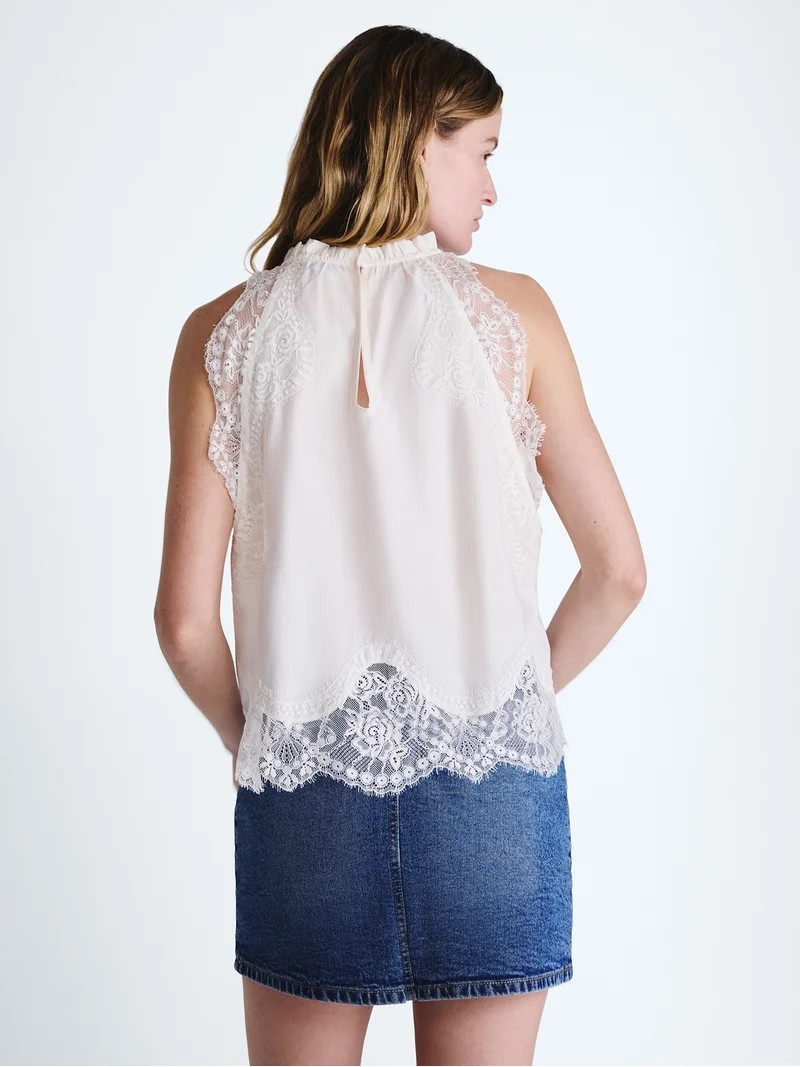 Scoop Women\u2019s and Women's Plus Lace Trim Halter Top, Sizes XS-4X | Walmart (US)