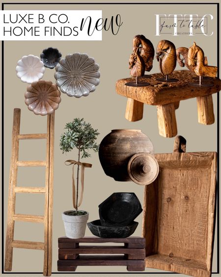 New Luxe B Co Home Finds. Follow @farmtotablecreations on Instagram for more inspiration.

Square Elm Wood Basin with Handle. Hazelnut Wood Stain Riser. Toffee Wood Stain Riser. Potted Topiary. Wooden Horse with Stand. Black Marble Bowl. Spring Flower Dishes. Stubby Small Wooden Stool. Reclaimed Elm Wood Ladder. Lidded Village Jar. Vintage Decor. Modern Organic Decor. 

#LTKfindsunder100 #LTKstyletip #LTKhome
