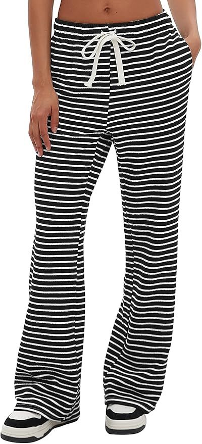 Darong Wide Leg Pants for Women Drawstring Elastic Waist Stripe Sweatpants with Pocket Comfy Loun... | Amazon (US)