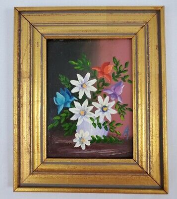 Details about   Vintage Oil Painting On Hardboard Floral Still Life Gold Framed Small 5.5" x 7" | eBay AU