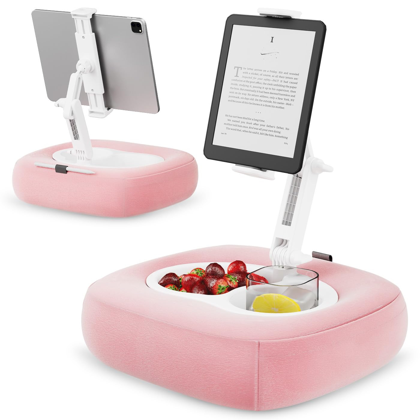 Tablet Pillow Stand, Adjustable Kindle Holder with 2 Snack Bowls, 360° Adjustable iPad Stand for... | Amazon (US)