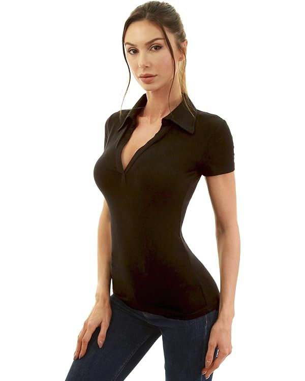 AmélieBoutik Women Collared V Neck Short Sleeve Polo Shirt | Amazon (US)