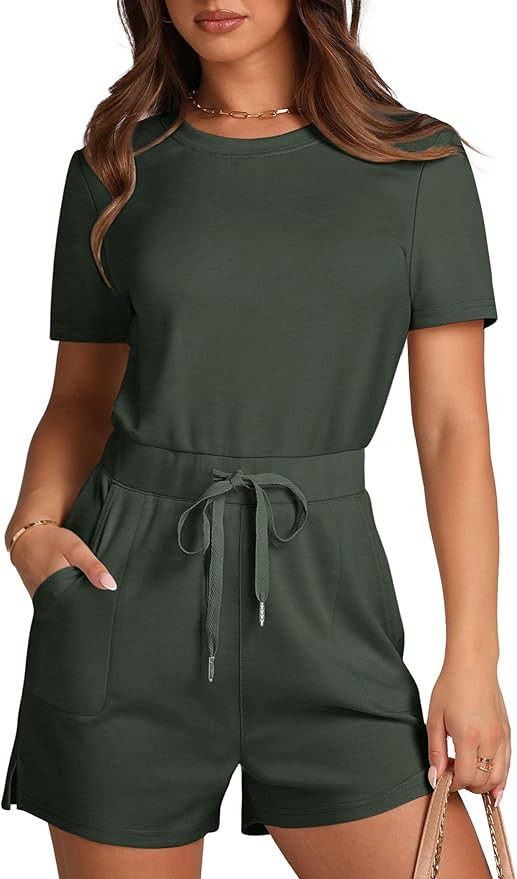 XIEERDUO Rompers for Women 2024 Summer Crewneck Short Jumpsuit Casual Loose Short Sleeve One Piec... | Amazon (US)