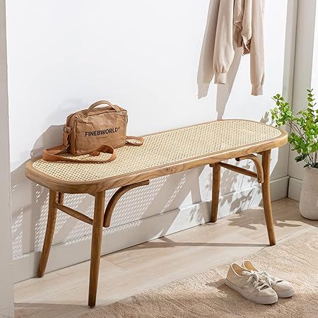Linon Dallas Wood and Rattan Bentwood Bench in Brown | Amazon (US)