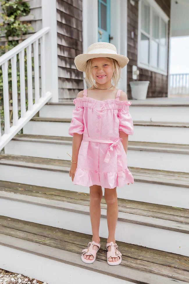 CAITLIN COVINGTON X PINK LILY Girls Nantucket Pink Button Front Dress FINAL SALE | Pink Lily