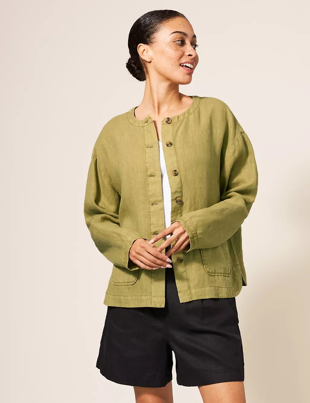 Pure Linen Collarless Short Jacket | Marks & Spencer (UK)