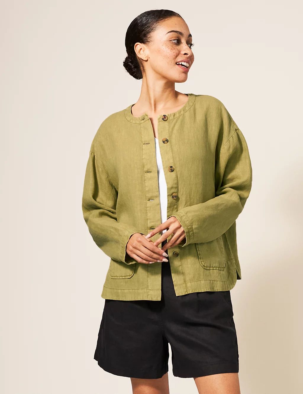 Pure Linen Collarless Short Jacket | Marks & Spencer (UK)