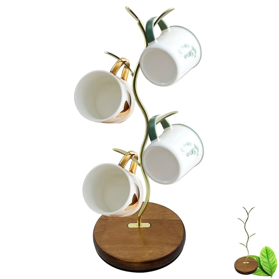 PROFECTUS Mug Holder, 16-inch Wooden Base Mug Holder Stand,Tea Cup Storage Rack Countertop,Suitab... | Amazon (US)