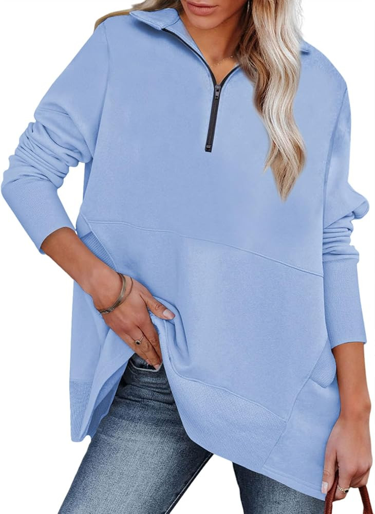 Dokotoo Women's Casual Oversized Half Zip Sweatshirts Long Sleeve Solid Color Pullover Jackets wi... | Amazon (US)