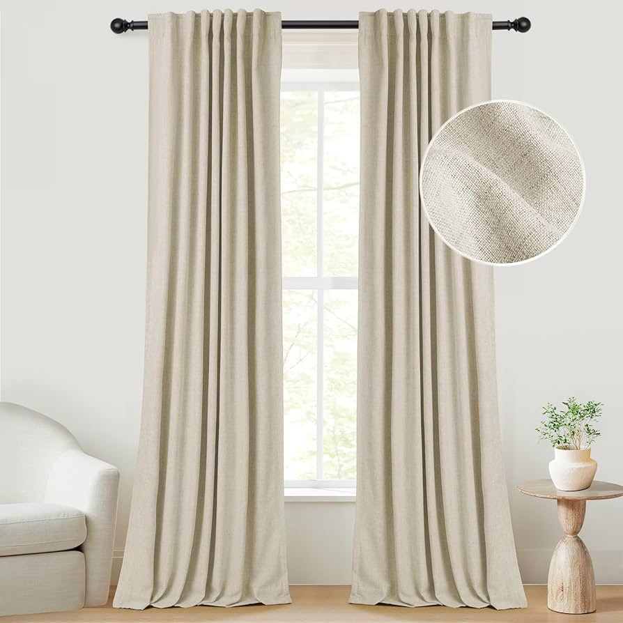 INOVADAY 100% Blackout Curtains for Bedroom, Thermal Insulated Linen Blackout Curtains 84 Inch Le... | Amazon (US)