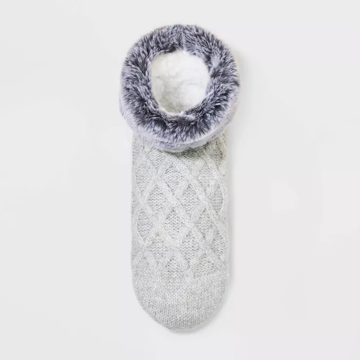 Women's Cable Knit Faux Shearling Lined Booties with Faux Fur Cuff & Grippers - 4-10 | Target