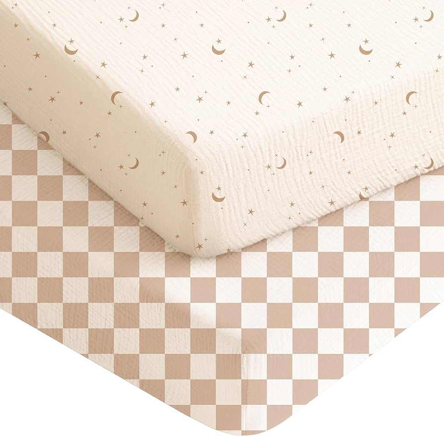 Konssy Muslin Crib Sheets for Boys, Soft Cotton Neutral Baby Sheets for Standard Crib Mattress 2 ... | Amazon (US)