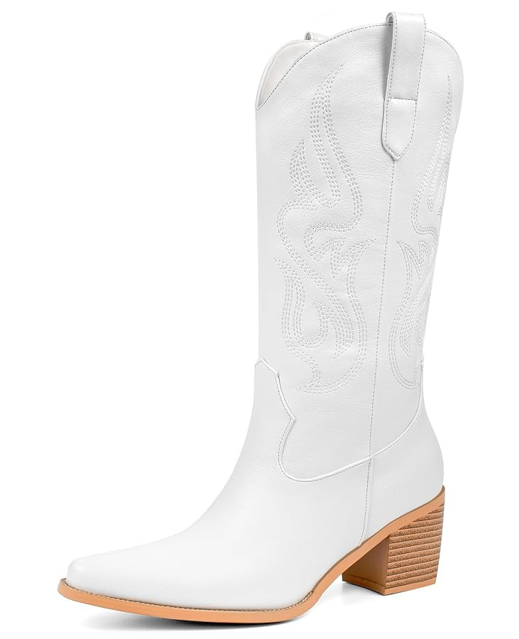 Pasuot Cowboy Boots for Women - Cowgirl Western Mid Calf Boots with Embroidery, Pointed Toe Retro... | Amazon (US)