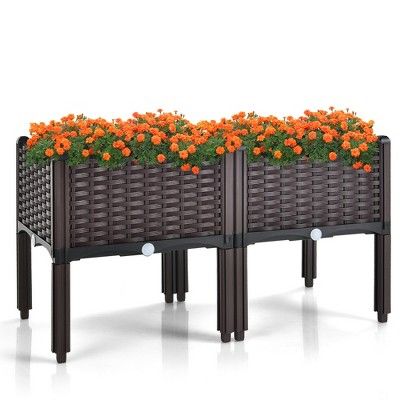 Costway Elevated Plastic Raised Garden Bed Planter Kit for Flower Vegetable Grow 2 Set | Target