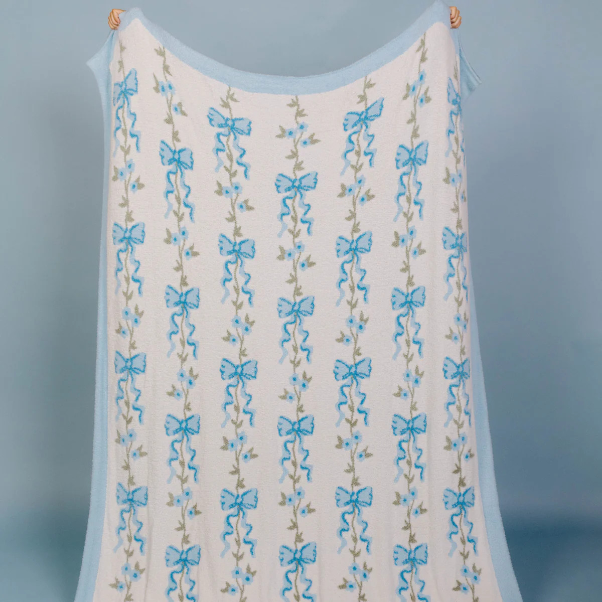 Blue Floral Bow Blanket 60x80 | Soft Oversized Cozy Blanket | Staykation
