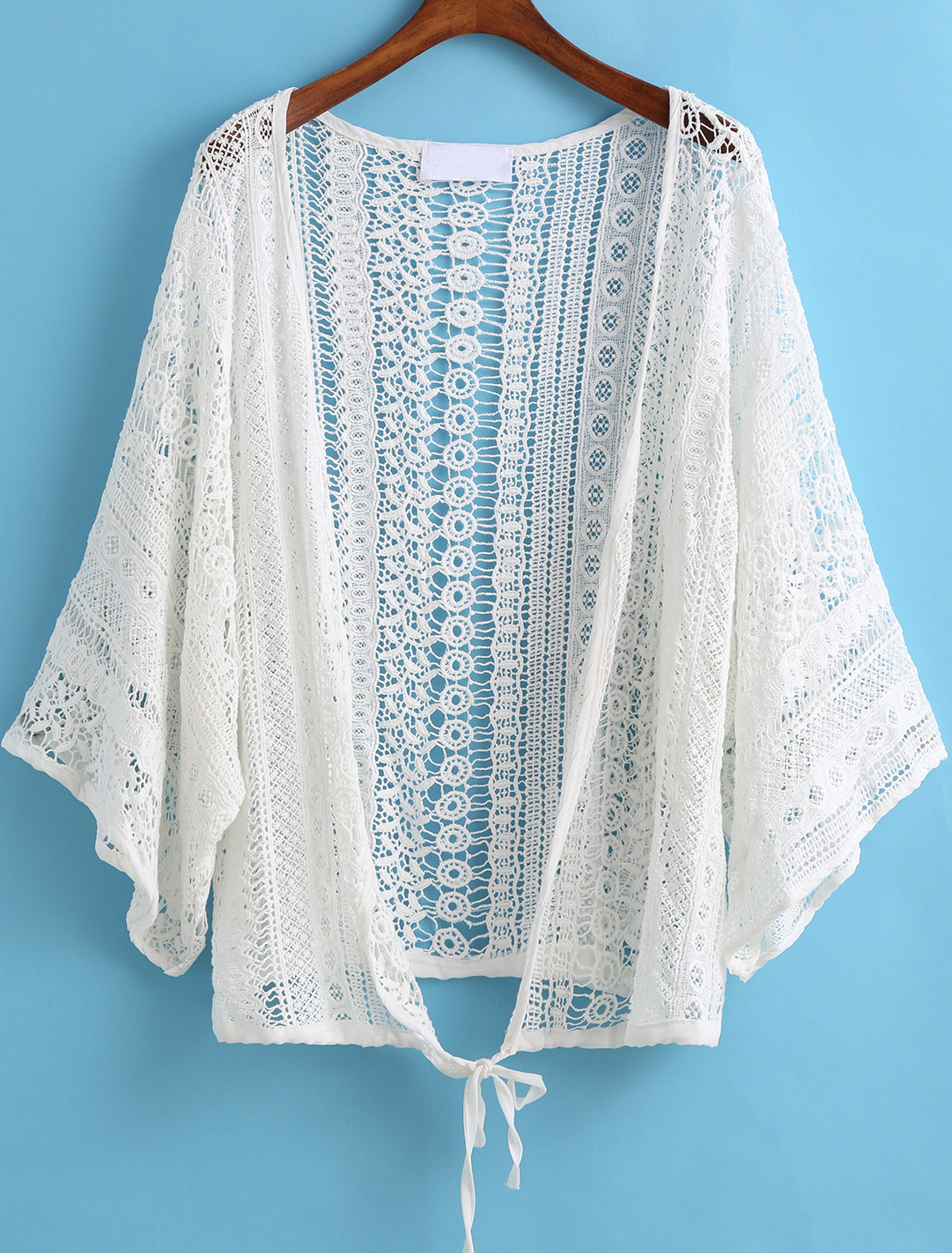 White Hollow Floral Crochet Lace Kimono | SHEIN