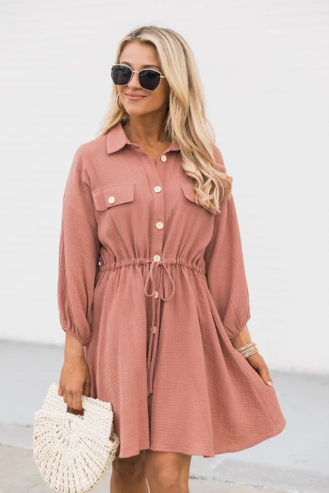 What I Like About You Rose Shirt Dress FINAL SALE | The Pink Lily Boutique