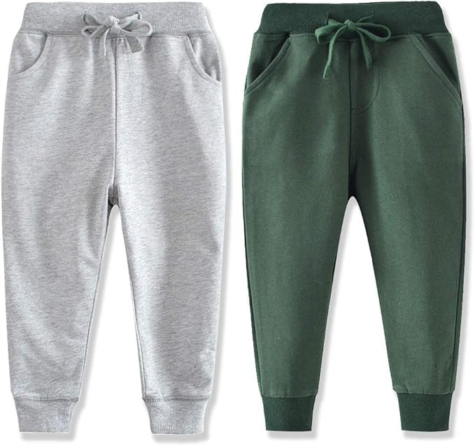 Toddler Boys Jogger Pants Boy Cotton Drawstring Elastic Waist Sweatpants Joggers 2 Pack Set 2-7T | Amazon (US)