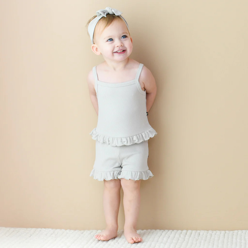 Ribbed Ruffle Tank Set in Oat | Kyte Baby