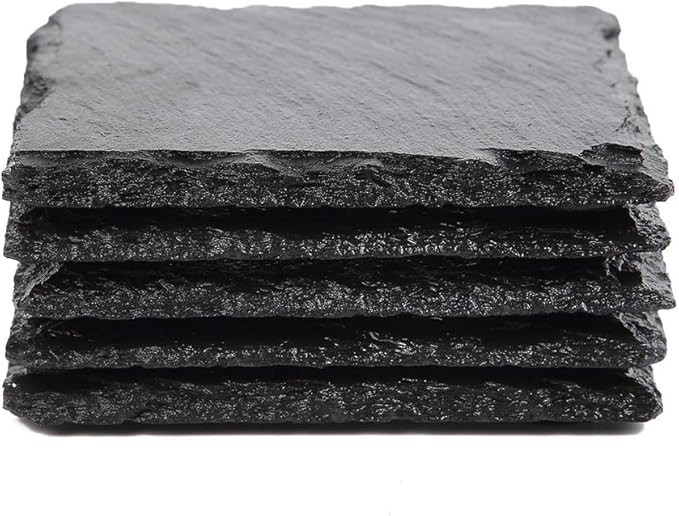 Slate Stone Drink Coasters - Set of 5 Square Black Natural Edge Stone Drink Coasters for Bar and ... | Amazon (US)
