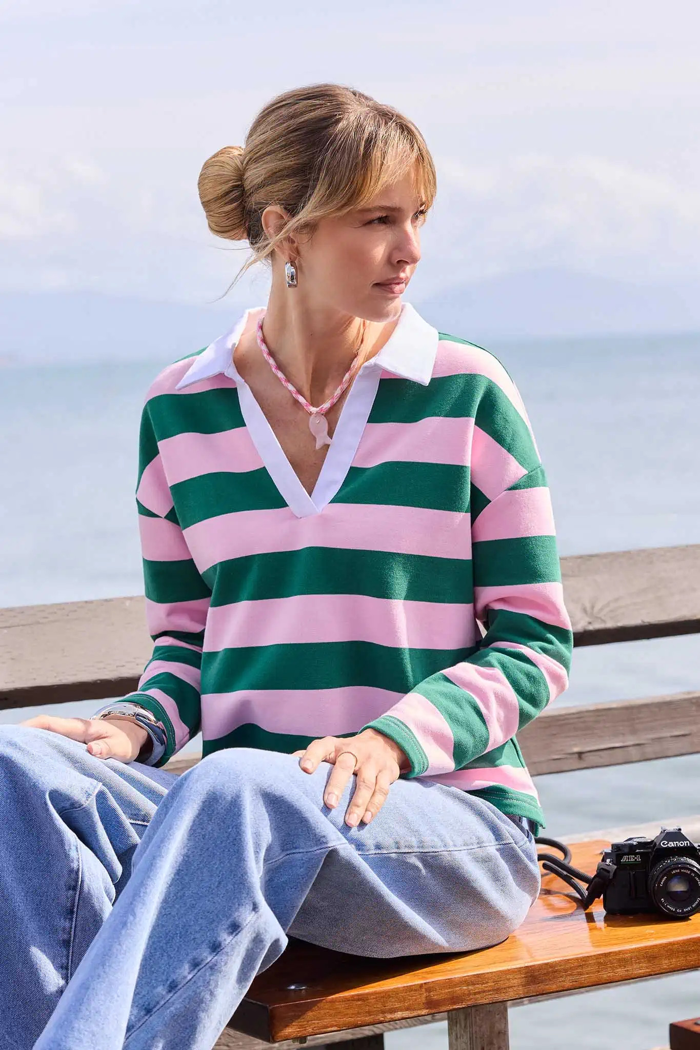 Leighton Pink Striped Polo Top | Avara
