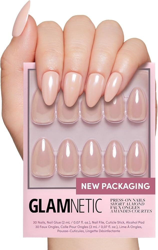 Glamnetic Press On Nails - Los Angeles | Solid Opaque Blush Nude Pink Short Almond Nails in Glaze... | Amazon (US)