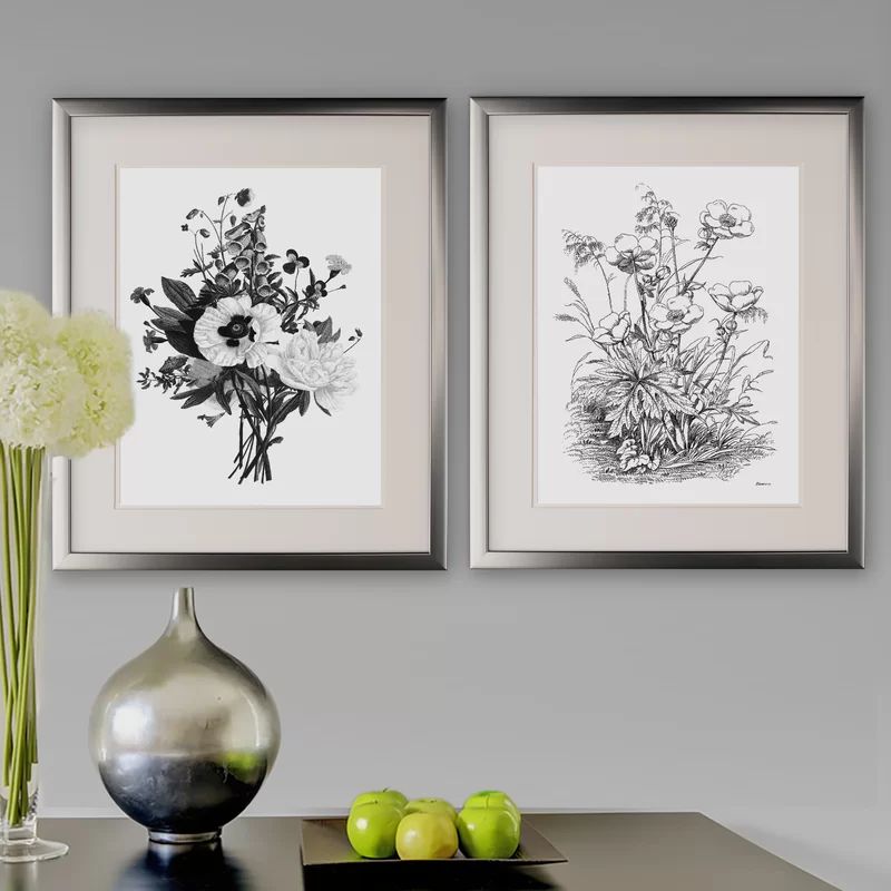 'Botanical Black and White II' - 2 Piece Picture Frame Drawing Print Set on Paper | Wayfair North America