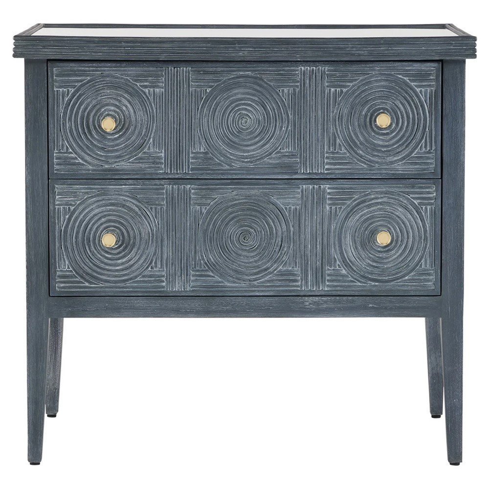 Bella Coastal Beach Blue Rattan Wood Chest | Kathy Kuo Home