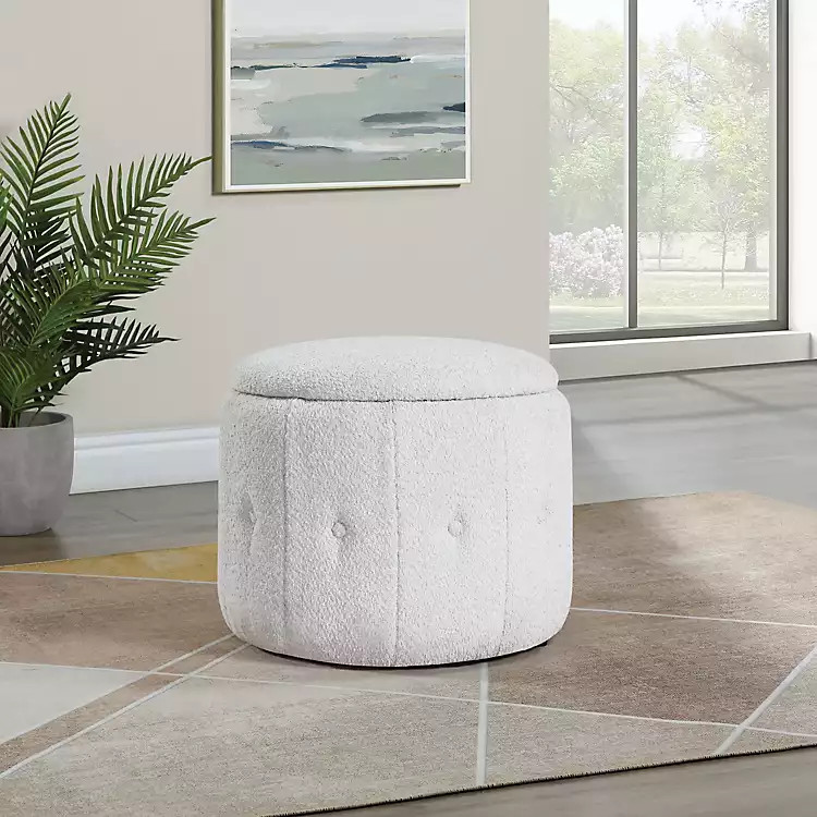 Light Gray Tufted Sherpa Storage Ottoman | Kirklands Home | Kirklands