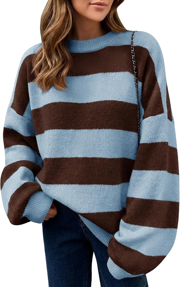 Saodimallsu Womens Oversized Striped Sweaters Color Block Knit Pullover Top | Amazon (US)