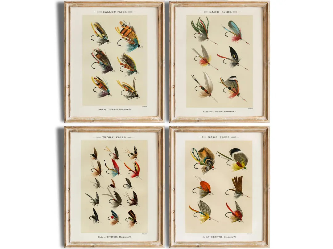 Vintage Fly Fishing Art Prints set of 4 Unframed 8x10 - Etsy | Etsy (US)