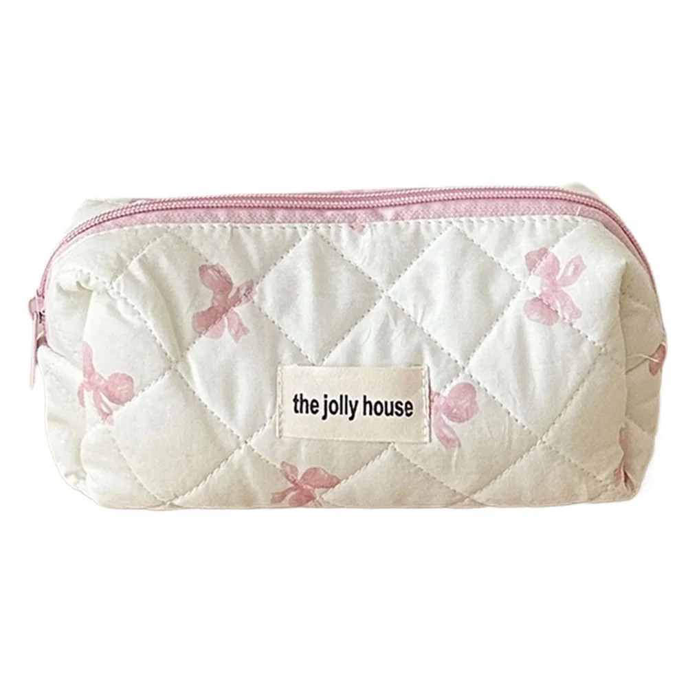 Cute Bow Makeup Bag Cotton Quilted Cosmetic Bag Toiletry Bag for Women and Girls Pink S | Walmart (US)