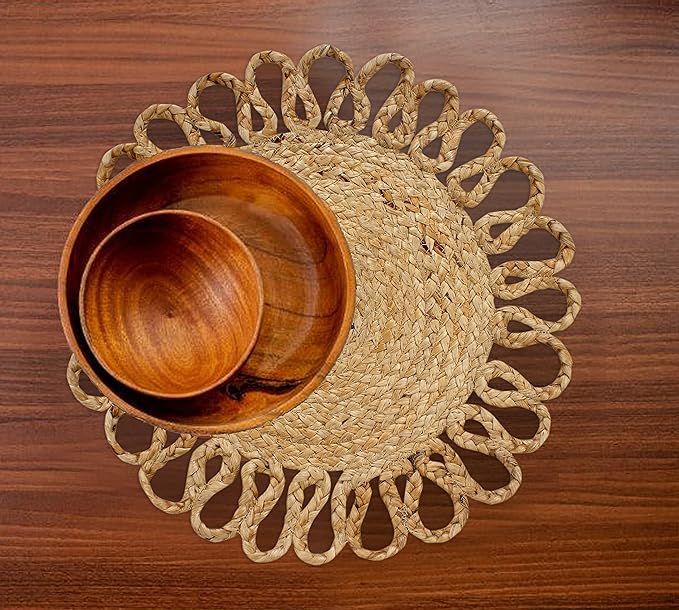 MORE Jute Hand Braided Placemats Set of 6 | 15 Inches Round Tablemats for Kitchen Dining Table To... | Amazon (US)