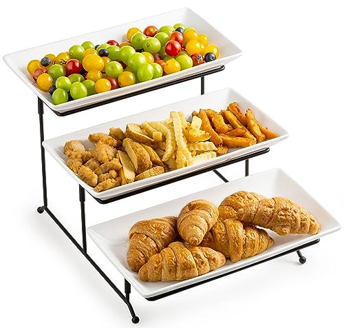 LYEOBOH Tiered Serving Stand and Platters Set, Large Tiered Tray Stand, 3 Tier Serving Tray with Collapsible Sturdier Rack, 12 Inches Tier Serving Platter for Party, Display, Dessert, and Cupcake | Amazon (US)