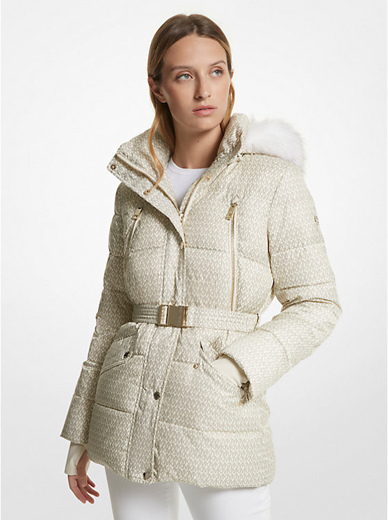 Faux Fur Trim Quilted Belted Puffer Jacket | Michael Kors US