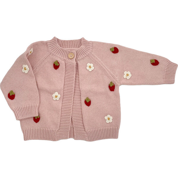 Cotton Strawberry Flower Cardigan, Blush | Maisonette