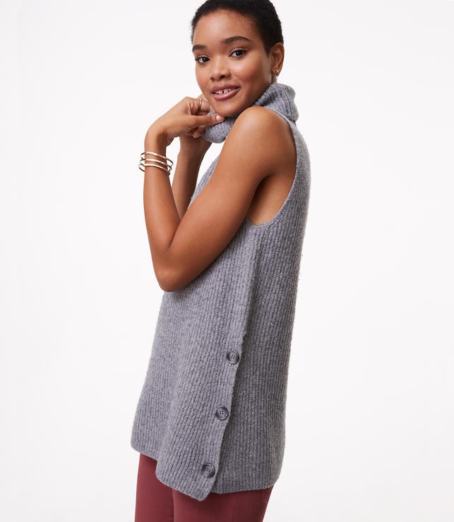 Side Button Sleeveless Tunic Sweater | LOFT