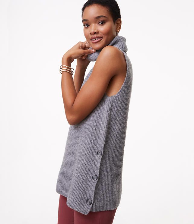 Side Button Sleeveless Tunic Sweater | LOFT