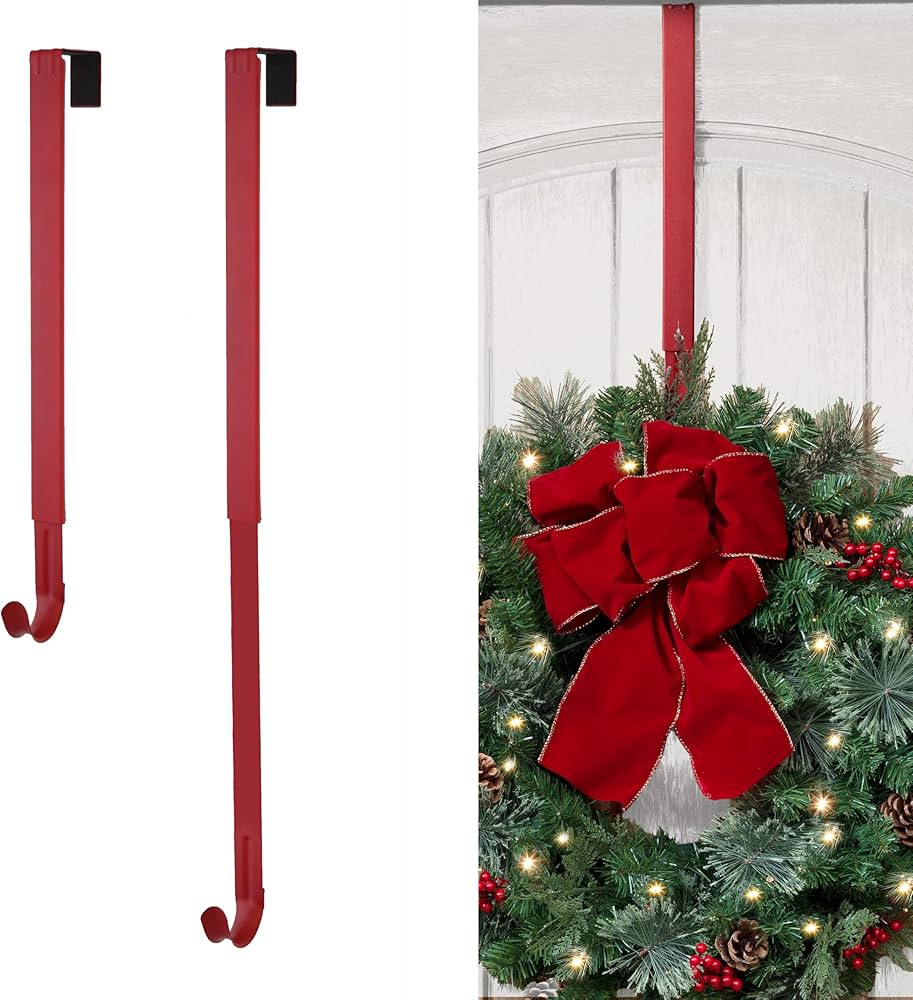 Haute Decor Adapt Adjustable Length Wreath Hanger - Matte Red Metal - Holds up to 20 lbs. - Over ... | Amazon (US)