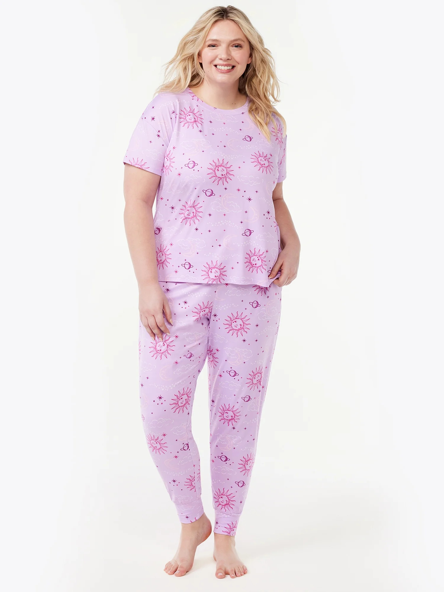 Joyspun Women’s Short Sleeve T-Shirt and Joggers Pajama Set, 2-Piece, Sizes S to 3X - Walmart.c... | Walmart (US)