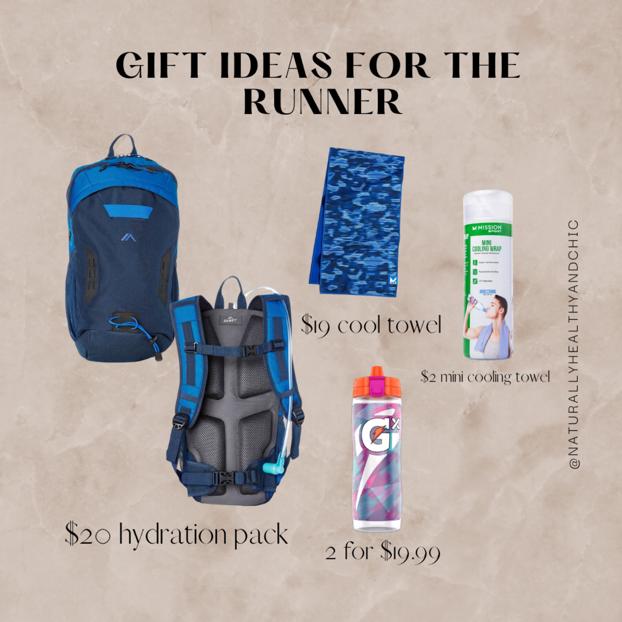 Gift ideas for runner. Quest sale. Hydration pack. Hydration towel. Cooling towel. Gatorade water bottle . #LTKfindsunder20

#LTKfitness #LTKGiftGuide #LTKsalealert