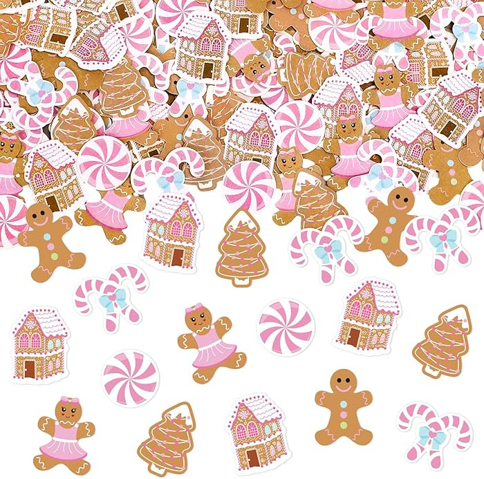 Whaline 270pcs Pink Christmas Confetti, Gingerbread Man, Xmas Tree, Candy, Table Decorations for ... | Amazon (US)