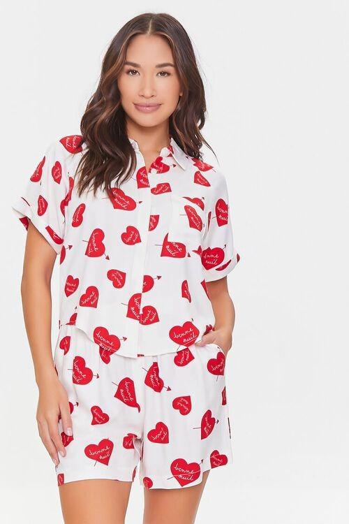 Heart Print Shirt & Short Pajama Set | Forever 21 (US)