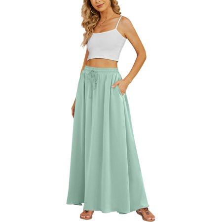 Yincro Women s Flowy Maxi Skirt Summer Pleated High Waisted Casual Long Skirts with Pockets | Walmart (US)