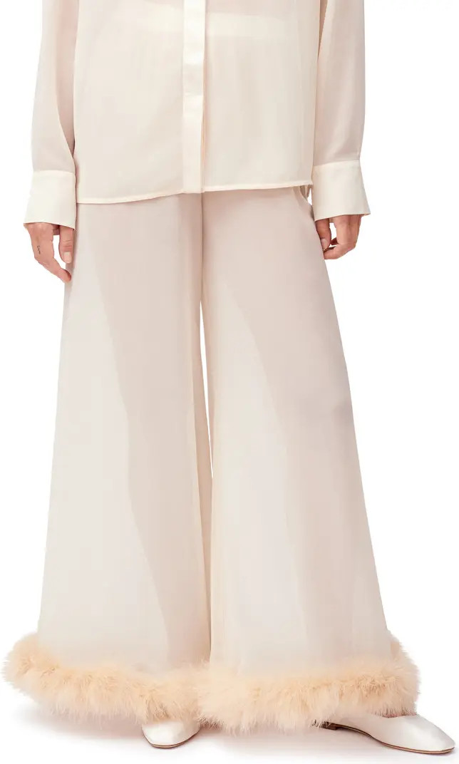 Fluffy You Sheer Pajama Pants with Detachable Turkey Feather Trim | Nordstrom